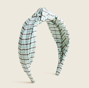 J.Crew plaid cotton voile knot headband, green